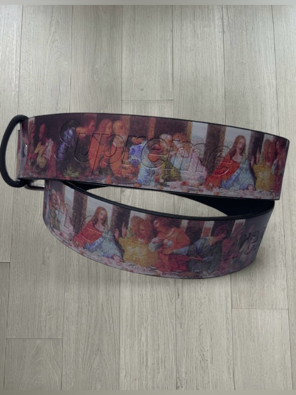 Supreme Printed Leather Belt in Red, Purple and Brown Tones